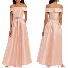 $288 Eliza J Formal Prom Gown 8 Pink Jeweled Belt Off Shoulder Special Occasion