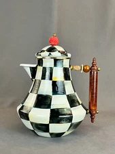 MacKenzie-Childs COURTLY CHECK Enamel 64 Oz Jug & Lid w/ Red Finial Coffee Pot A