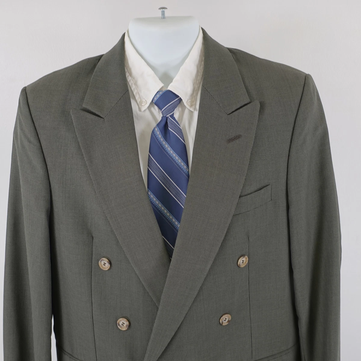 Blazer Vintage Alexandre Savile Row – Tweed Vert Chevrons, Taille 42R, Fabriqué En Angleterre