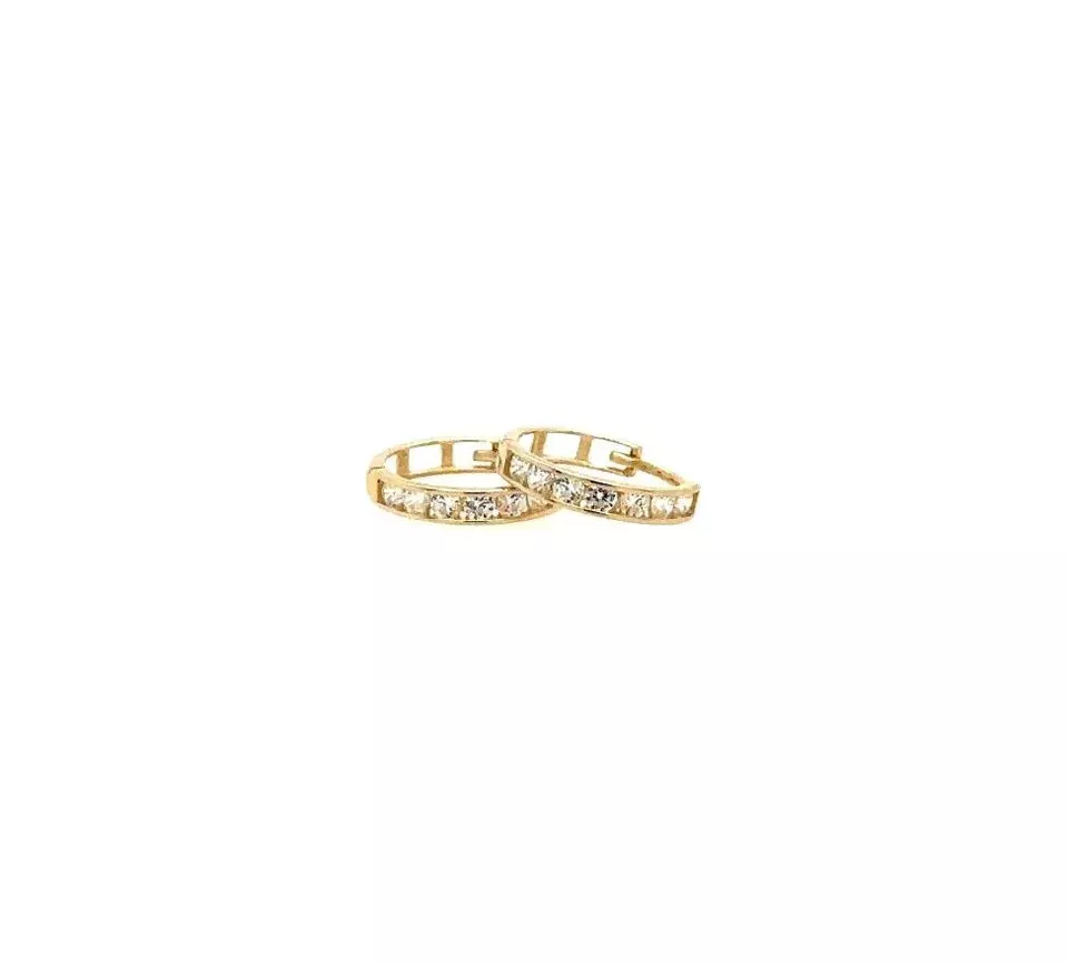 Solid 14K Yellow Gold Huggie Hoop Earrings with Cubic Zirconia Stones - Image 4 of 4