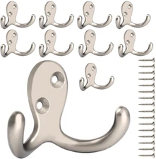 Ibosins 10 Pack Heavy Duty Double Prong Coat Hooks Wall Mounted with 20 Screws R