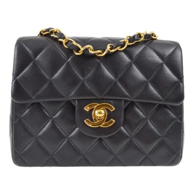 Chanel Black Lambskin Mini Classic Square Flap Shoulder Bag 17