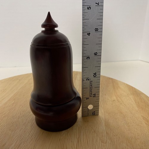 Soporte de palillo de dientes de madera torneado vintage con tapa de cúpula ornamentado bien hecho mancha oscura - Imagen 4 de 11