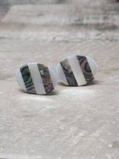 Mother Of Pearl Abalone Shell Maximalism Unisex Cuff Links Large Oval Fashion 