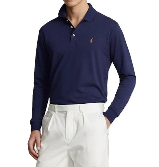 Polo Ralph Lauren Men's Classic Fit Interlock Soft Long Sleeve Navy Polo, Size-M