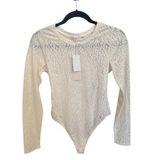 Good American Womens Bodysuit Size 3 Large Ivory Brushed Animal Sheer Print