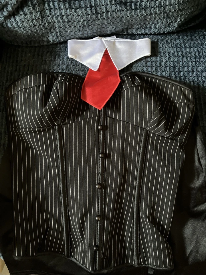 Sexy Disfraz de Halloween para Mujer CEO Negro Cremallera Corsé y Falda con Corbata Roja Foto 3 de 4