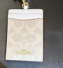 New Coach ID Holder Lanyard Signature Canvas Leather IM/Sand/Chalk