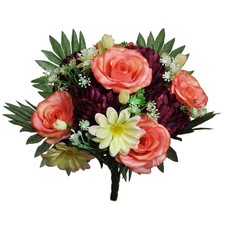 Kunstblume Strauß Rose-Dahlie. Künstlicher Blumenstrauß 38cm PFIRSICH-BURGUND