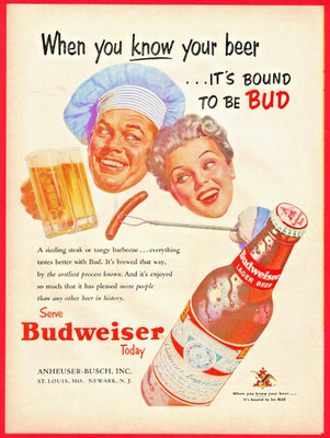 1953 BUDWEISER BEER AD ~ IT'S BOUND TO BE BUD