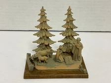VTG-W.G. Kauders "RARE" MINI PLASTIC NATIVITY MANGER SCENE ON WOOD BASE~GERMANY