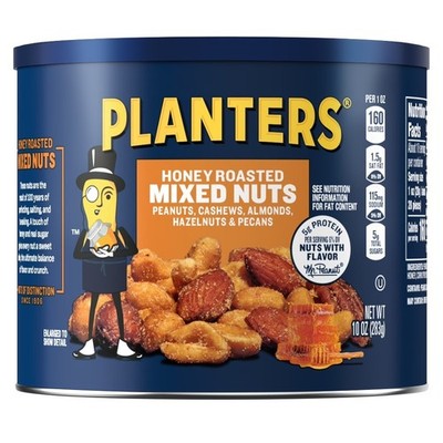 Honey Roasted Mixed Nuts Party Snacks Plant Based Protein 10 oz Steel Can