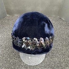 Vtg Hat Cloche Velvet One Size Blue Sequin Trim Formal Evening Womens Millinery