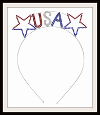 RED WHITE BLUE HEADBAND USA CRYSTAL HEARTS HEAD PIECE PATRIOTIC JULY 4TH