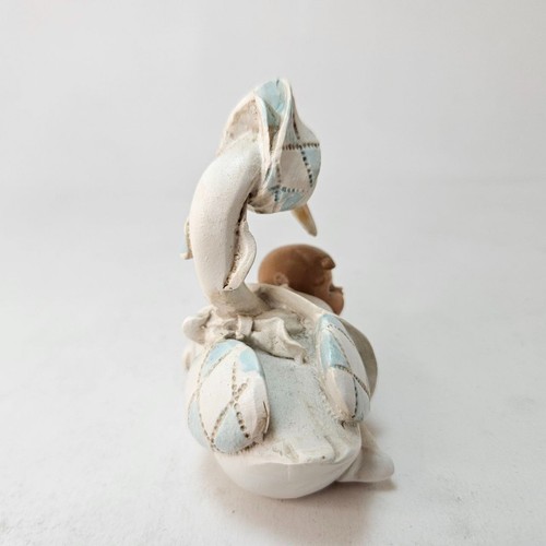 Cicogna Statuina Neonato Resina Decorazione Battesimo Nascita Idea Regalo 9 cm - Foto 6 di 6