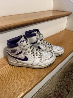 Nike Air Jordan 1 High Top Leather Colorblock Sneakers White Purple Men