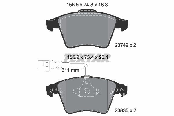 1X Textar 2374901 Bremsbelagsatz Scheibenbremse FüR VW-image