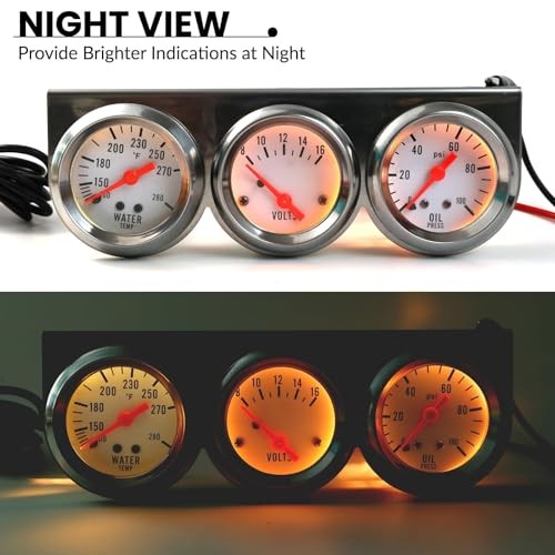 AUTOXBERT 2" 52mm Triple Gauge Kit Fahrenheit Degree Water Temp PSI Oil White