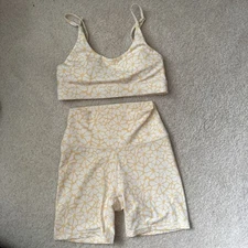 WILO The Label Bike Short Sports Bra Set Yellow Floral Women’s XS Gym Workout