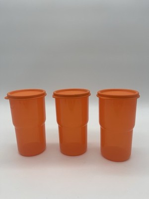 Tupperware Cups with Lids 350ml Set of 3 Orange Reusable Drinkware
