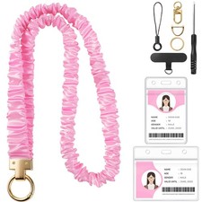 Scrunchie Lanyard for Id Badges, Retractable Teacher Lanyards Cute Stretchy S...