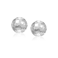 14k White Gold Round Faceted Style Stud Earrings 7mm 