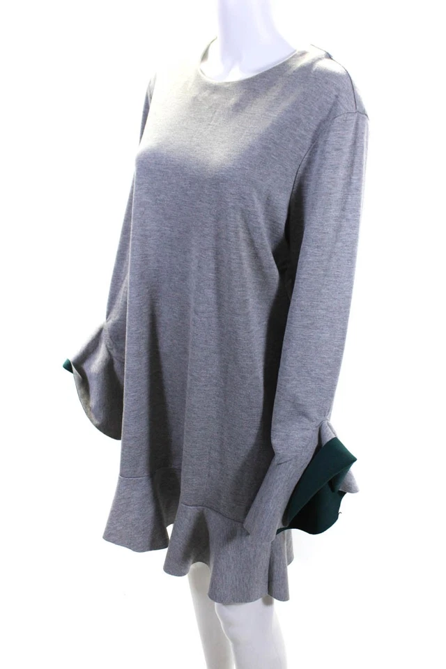 Vestido recto Chelsea 28 para mujer con cremallera trasera manga larga con volantes gris talla extra grande Foto 2 de 4