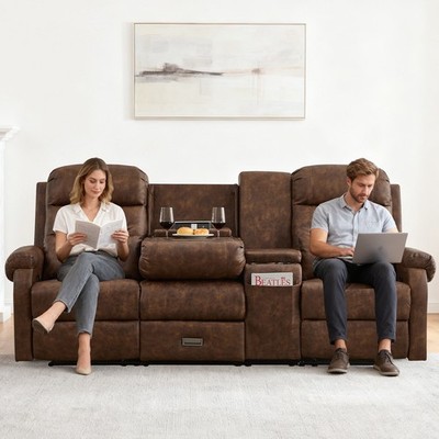 recliner loveseat with Console Reclining Couch Manual Home Theater Seat w/Pillow