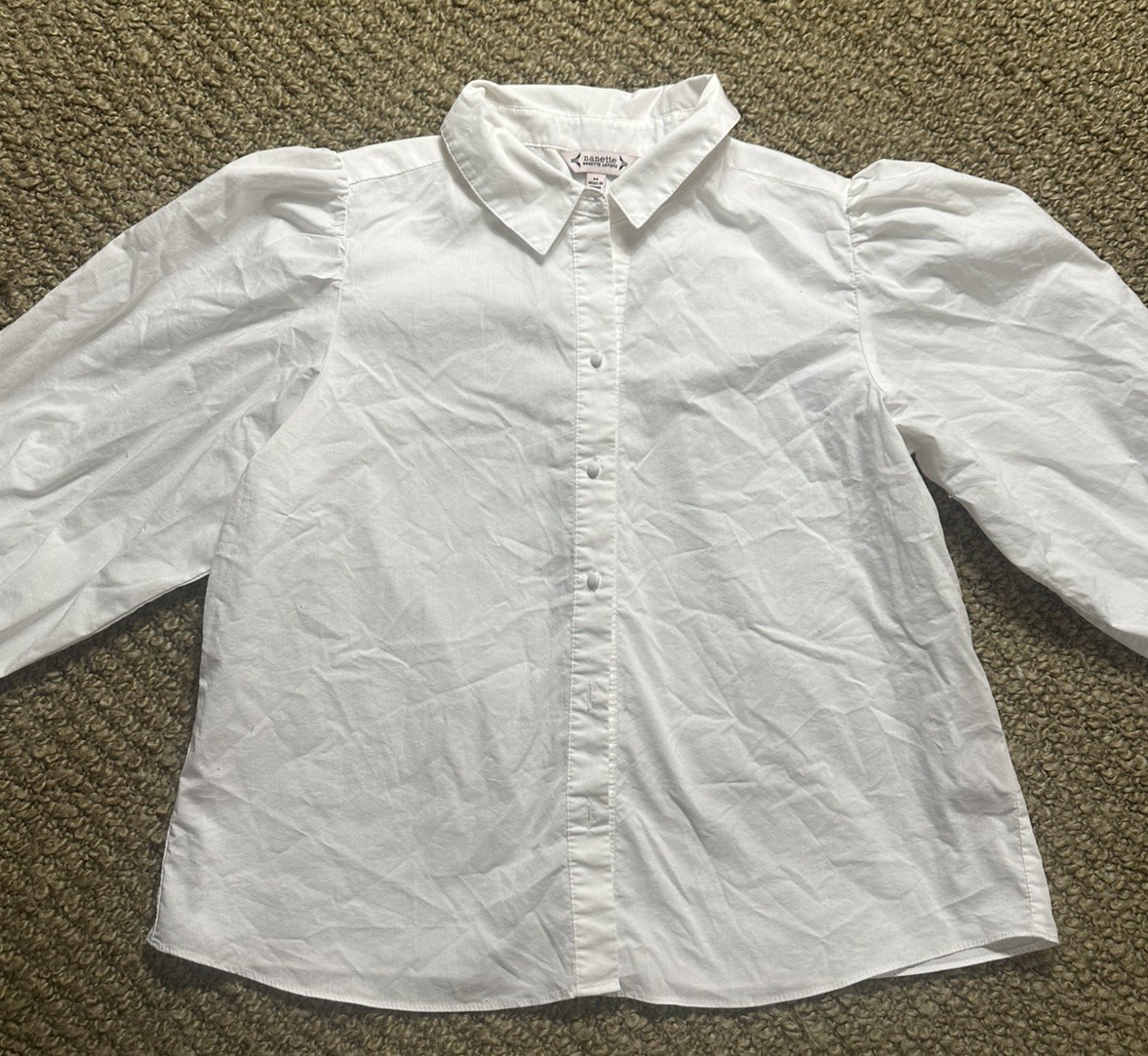 Nanette Lepore Womens Cotton Collar Puff Sleeve Buttoned Blouse Top White Size M