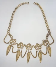 Vintage Victorian Revival Gilt Brass Bib Collar Necklace