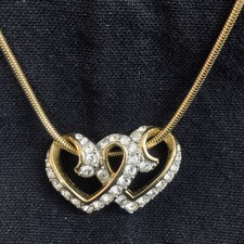 Swarovski Necklace Double Heart Interlocking Two Hearts Gold Tone Pave Swan 16" 