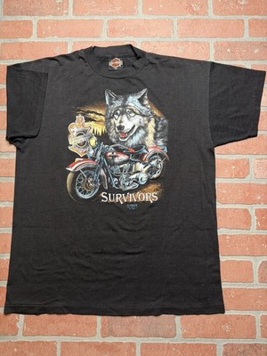 Vintage 1991 Harley Davidson 3D Emblem Motorcycle Survivors Men s XL T-Shirt NY