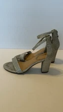 TOP Moda Women’s Silver Hannah-1 Chunky Heel Metallic Glitter Size 7M
