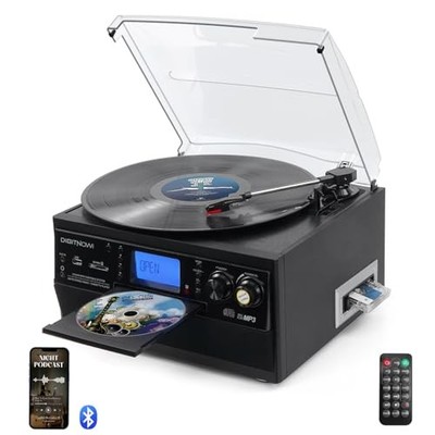 9-in-1 Record Player with Stereo Speaker, 3-Speed Turntable for Vinyl, Black