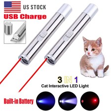 2PCS 3 in 1 USB Rechargeable Cat Laser Toy Pointer UV Flashlight for Pets