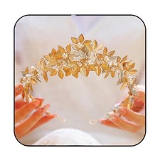 Gold Leaf Wedding Headband Pearl Tiara Band Rhinestone Bridal Accessories