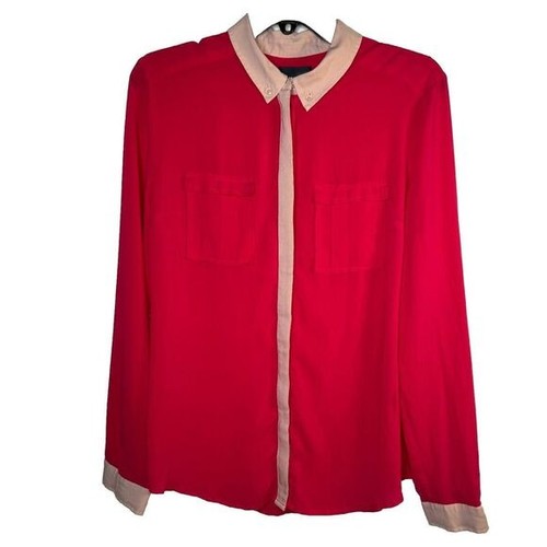 Maeve‎ Anthropologie Hot Pink & Hellrosa Langarm Button Down Top Gr. 6 - Bild 3 von 9