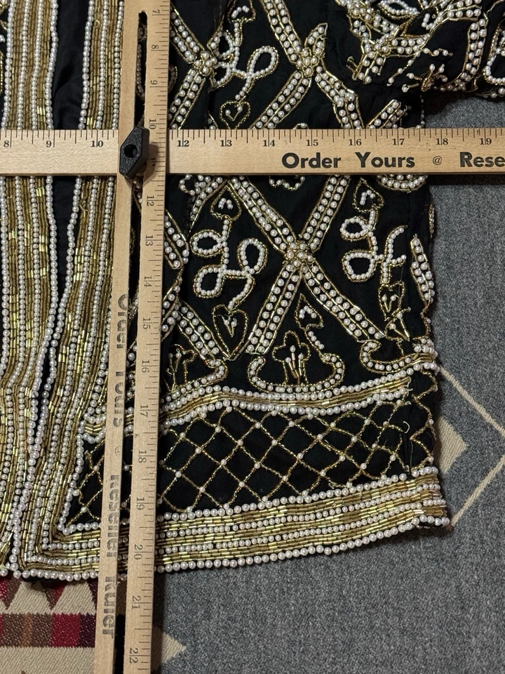 Laurence Kazar женская куртка Sz S черное золото шелк бисером винтажный T24 - Изображение 4 из 4