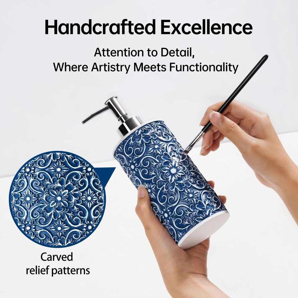 Juegos dispensadores de jabón de manos de 2 piezas - Elegante jabón líquido hecho a mano con patrón floral... Foto 3 de 4