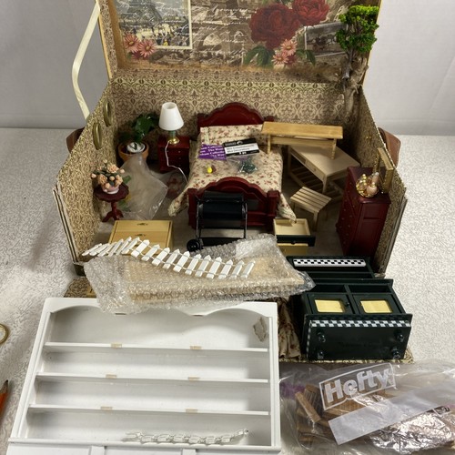 Miniatur Puppenstube Konvolut Möbel & Zubehör, Bettlampen Holztür Vintage
