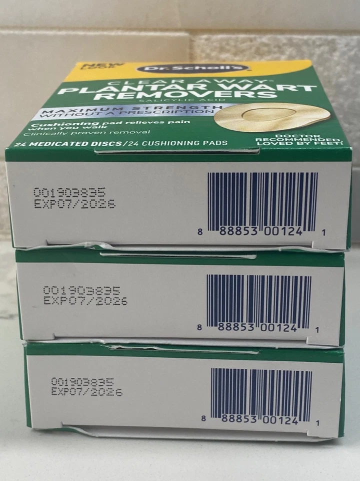 3 Boxes Dr. Scholl's Clear Away Plantar Wart Removers 24 Discs Each Exp: 07/2026 - Image 3 of 3