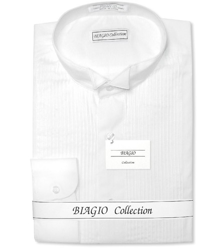 Biagio Mens 100% COTTON Solid White Color TUXEDO Dress Shirt sz 18.5 34/35