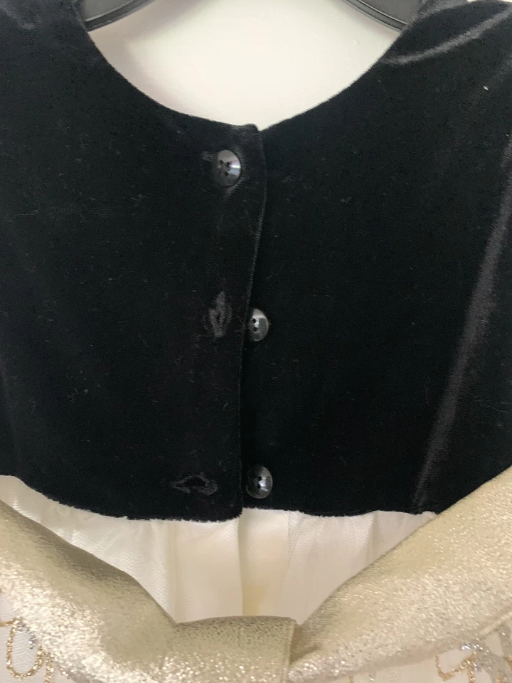 Vestido de vacaciones para bebé niña Jona Michelle dorado brillante plateado y negro terciopelo talla 2T Foto 4 de 4