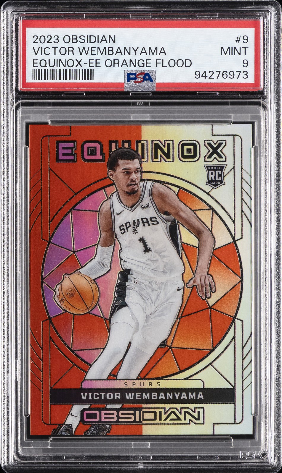 2023 PANINI OBSIDIAN EQUINOX EE ORANGE FLOOD #9 VICTOR WEMBANYAMA 61/75 PSA 9