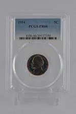 ONE OF PR66 1954 JEFFERSON NICKEL PCGS GRADED US 5C PROOF P-MINT EXACT COIN #350