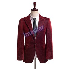 Men Formal Suit Set Sequin Coat Suit Pants Wedding Party Performance Costume Top