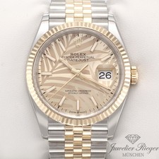 Rolex Datejust 36 126233 2022 Stahl Gelbgold 750 Palmenmuster Automatik Gold