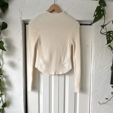 Cider Beige Ribbed Knit Mock Neck Pullover Sweater L Long Sleeve AS IS