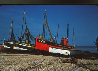 ORIGINAL 1950's PHOTOGRAPHIC SLIDE FISHING BOAT TRAWLER SHIPS AT RYE