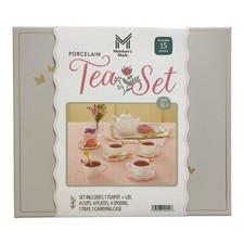 Member's Mark 15-Piece Porcelain Butterfly Tea Set and Carrying Case White